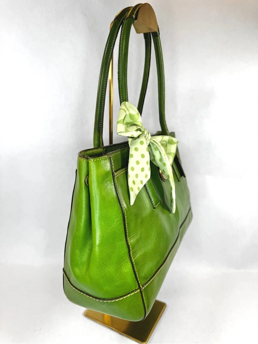 Coach Madeline Turnlock Tote Bag Green Glove-Tanned Leather Style 11554